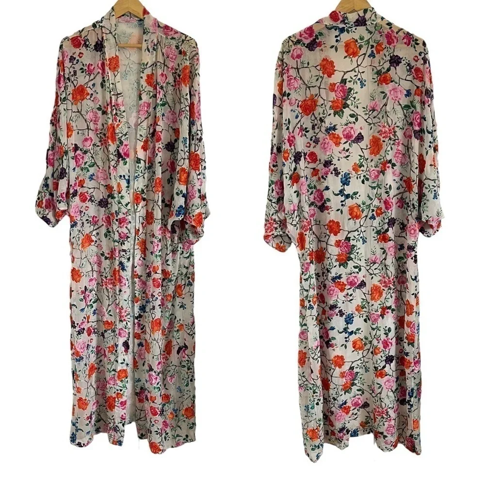 FRANCESCA MIRANDA Francesca Floral Silk Blend Devore Long Kimono‎